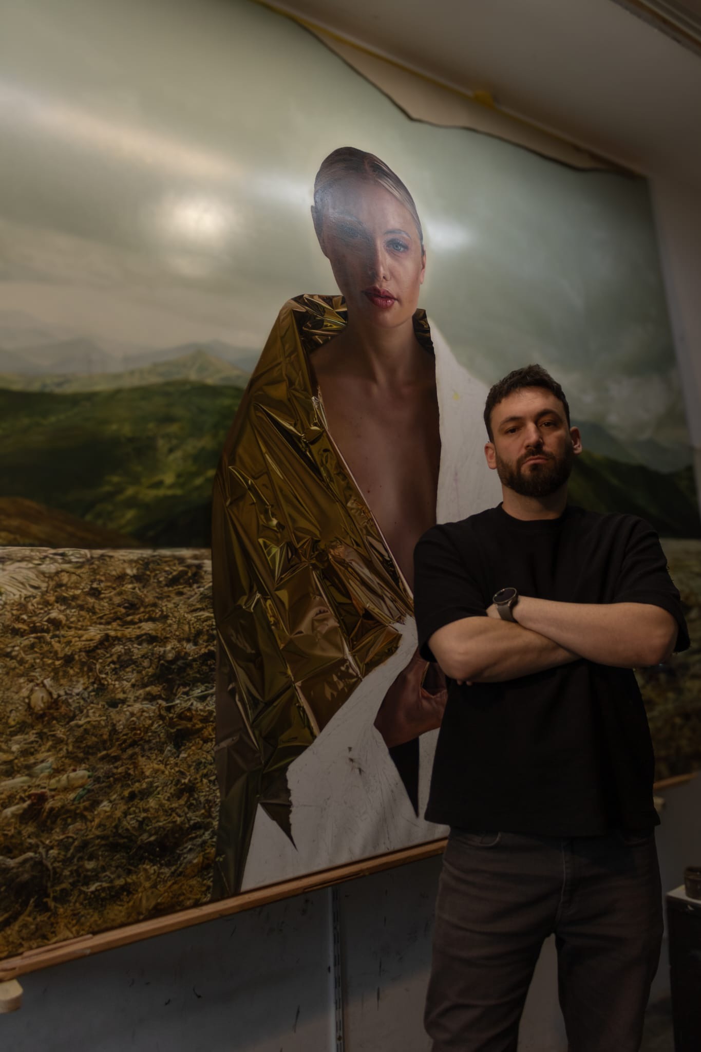 Sebastian Nasta with False Salvator Mundi in the studio